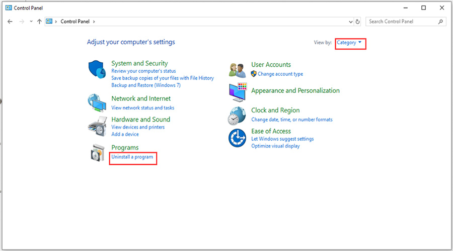 click on Uninstall a Program