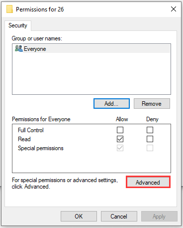 click on Advanced button