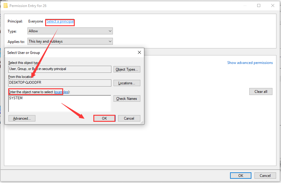 click the Select a principal button