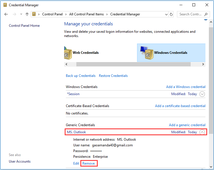 change password in outlook desktop app