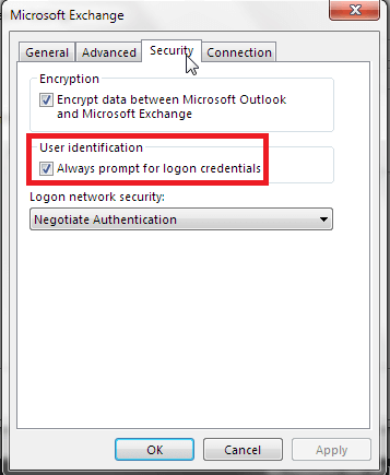 outlook not asking for password exchange