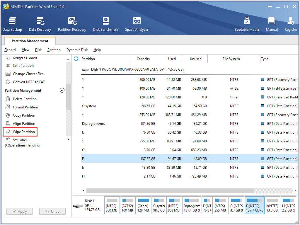 choose Wipe Partition feature from the left action pane
