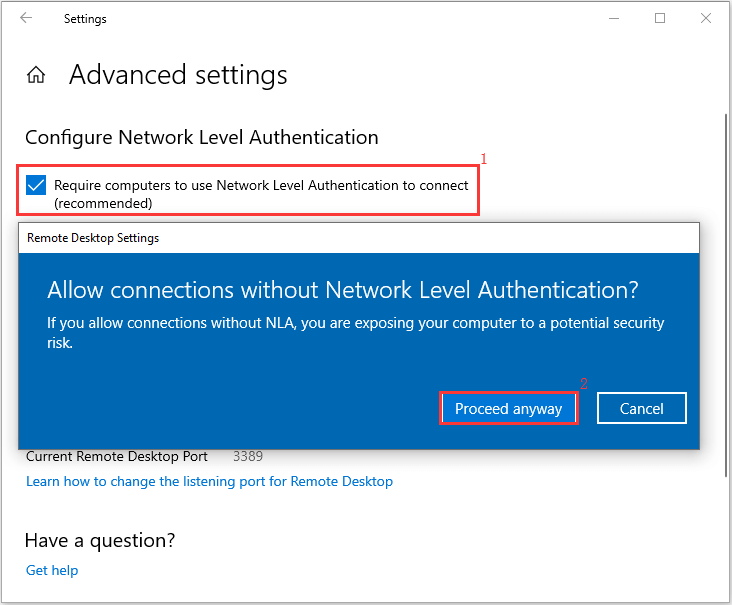 remote desktop settings