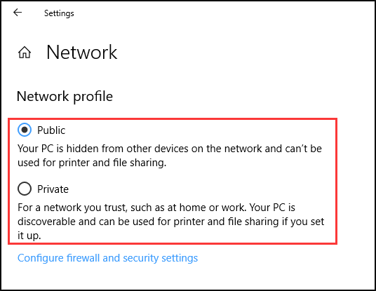 set Network profile as Private