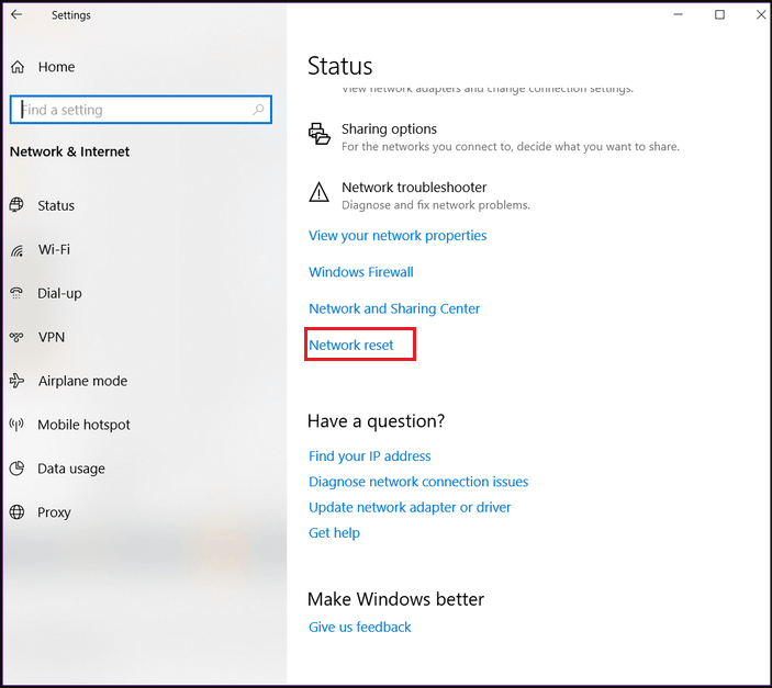 how to reset network settings win 10
