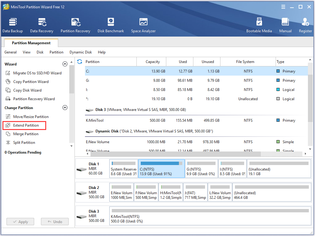 click extend partition on the left panel