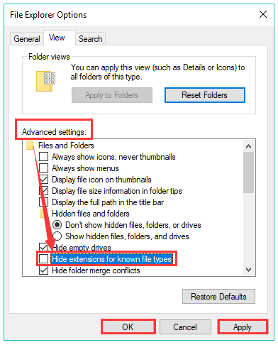 Show or Hide Files Name Extension in Windows 10