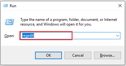 type regedit in the box