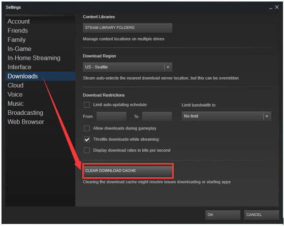 click CLEAR DOWNLOAD CACHE
