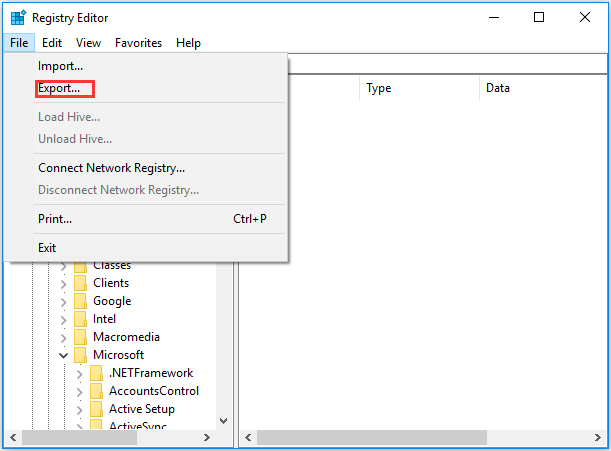 back up the current Registry state