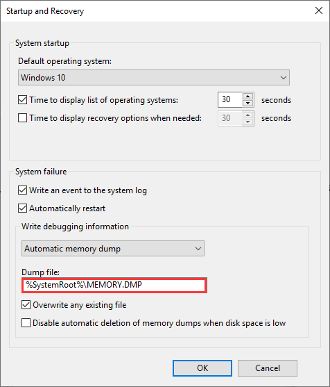 copy the location of the dump file