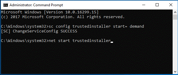 net start trustedinstaller command