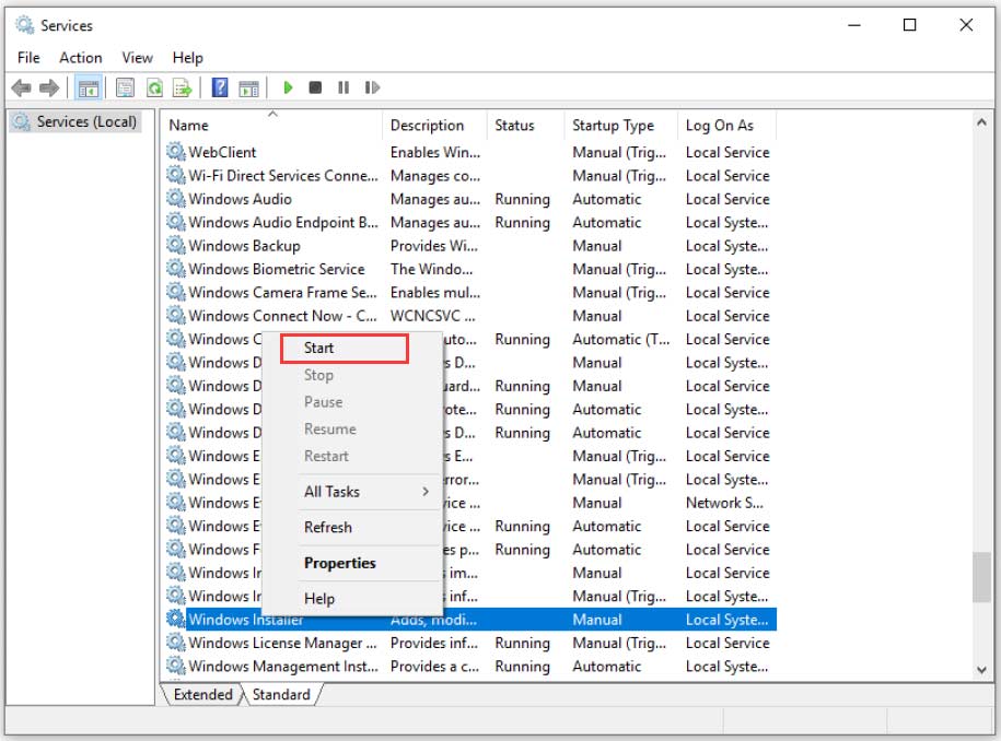 start Windows installer service
