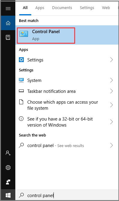 select control panel