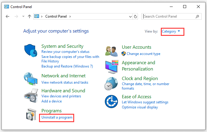 click on Uninstall a Program