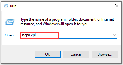 type “ncpa.cpl” in the box