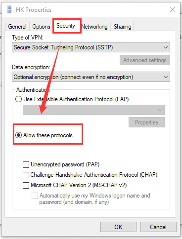 check Allow These Protocols option