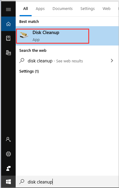 type disk cleanup in Cortana
