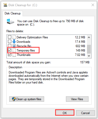 click OK to clean up the temporary files
