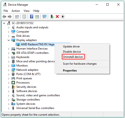 click on the uninstall the device