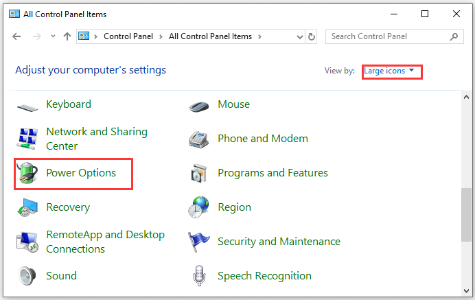 click on the Power Options