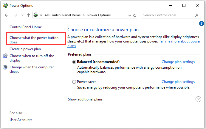 select the Choose what the power button does
