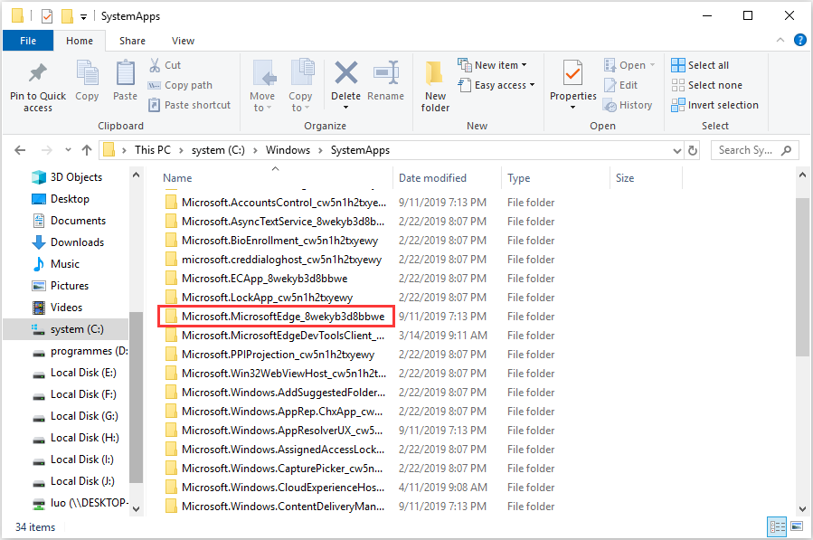 right click the Microsoft.MicrosoftEdge_8wekyb3d8bbwe folder