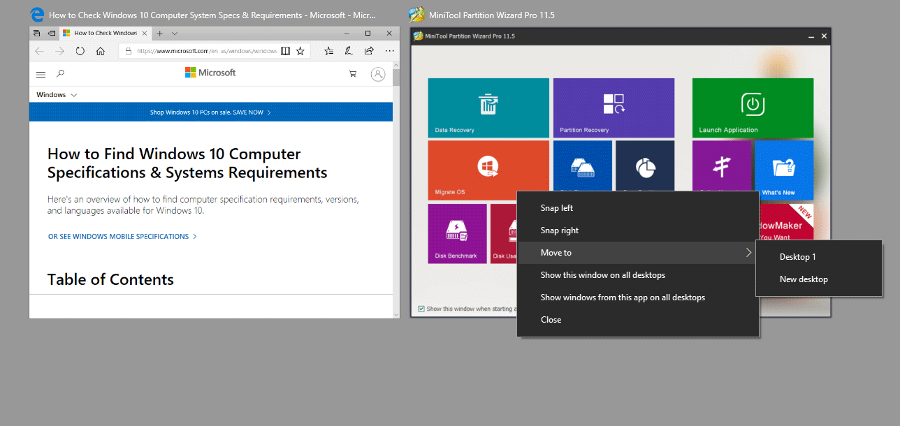move an app to another desktop