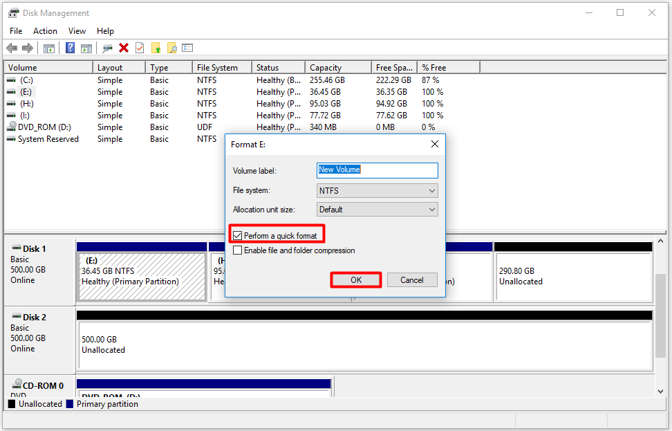 effectuer un format rapide