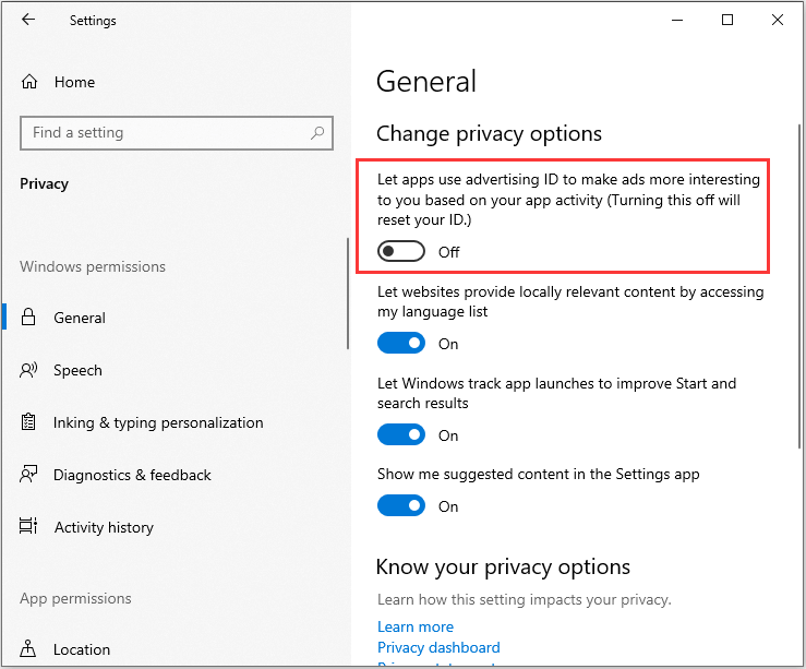 change privacy options