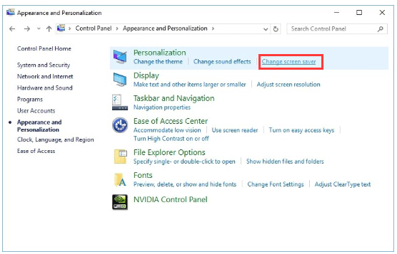 click Change screen saver