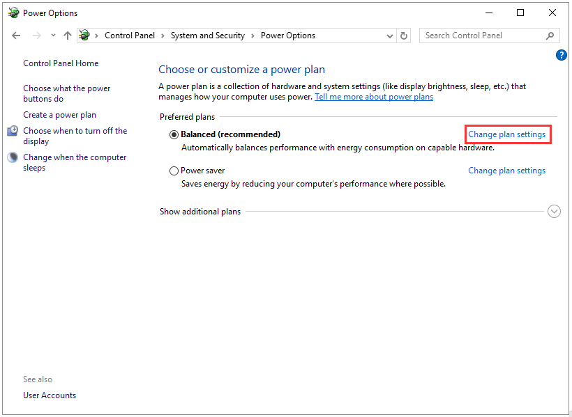 click Change plan settings