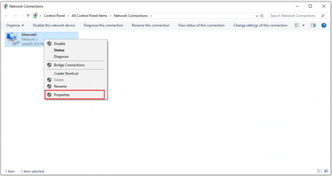 select the Properties of the internet connection