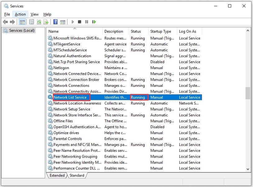 double-click the service Network List Service