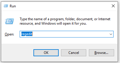 type regedit in the box