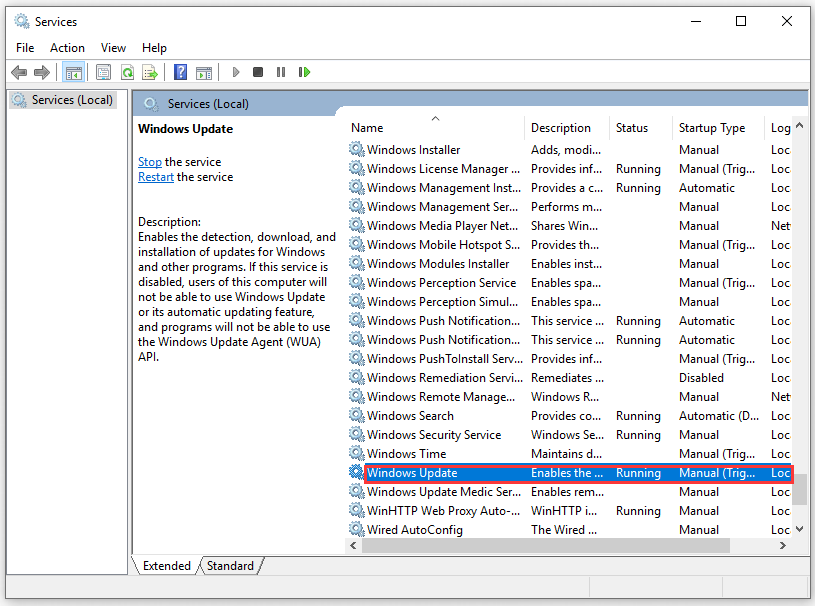 open up the Windows Update service