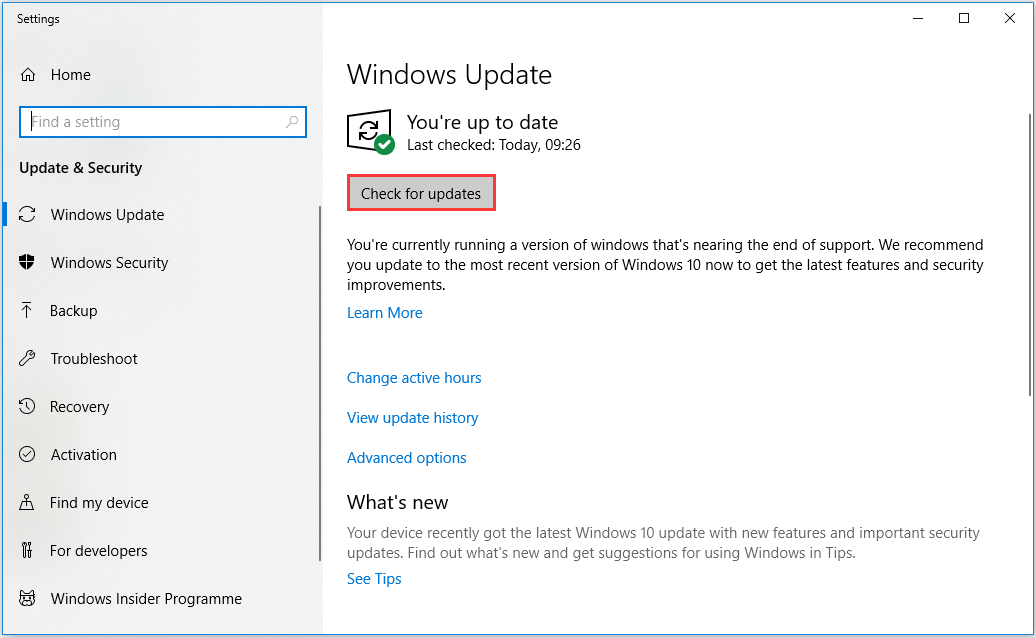 click Check for Update