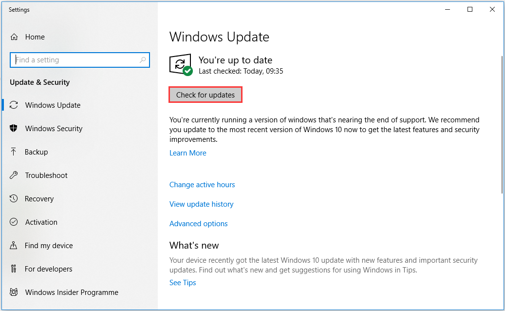 click Check for Update again