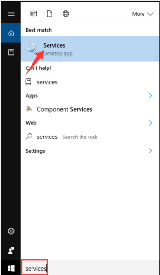 type services in the search box