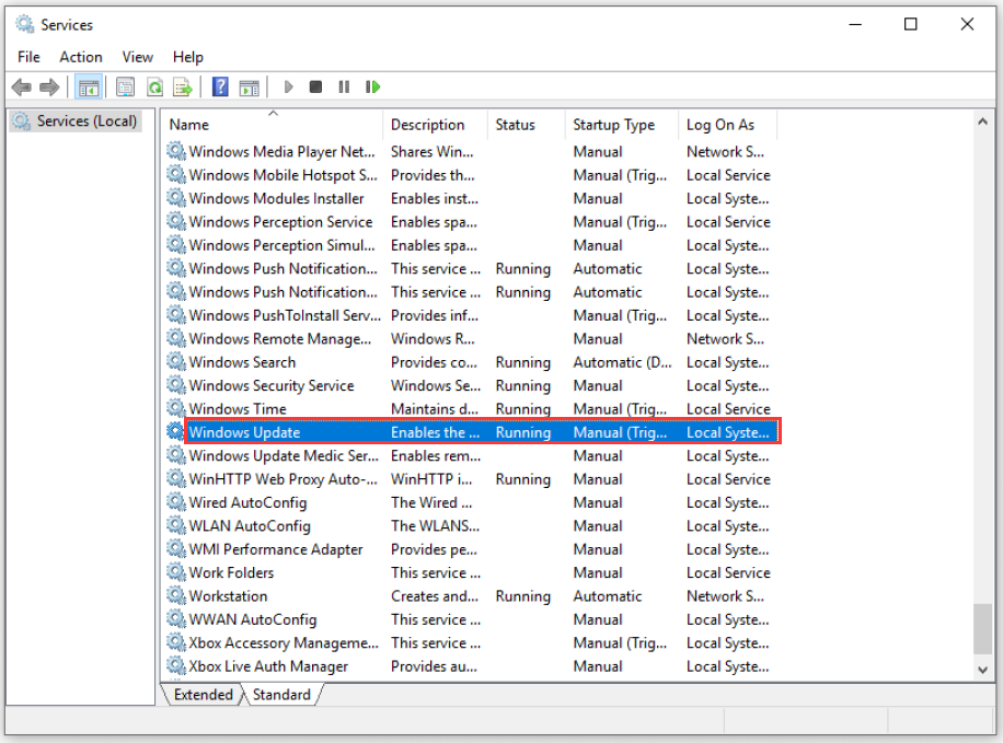 right click Windows Update and select Stop