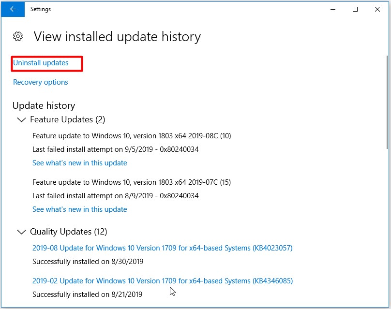 uninstall updates