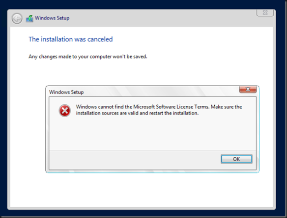 Windows cannot find the Microsoft software license terms