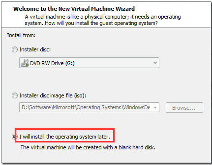 select I will install operating system later option