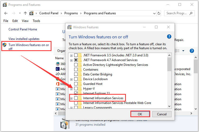 disable Internet Information Services
