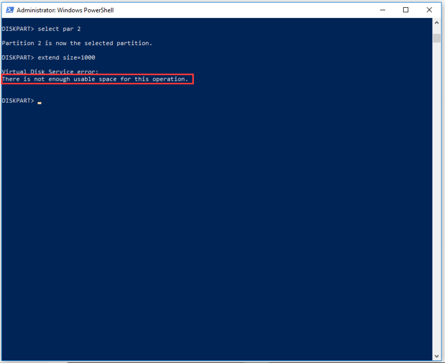 cannot extend the partition for the file system