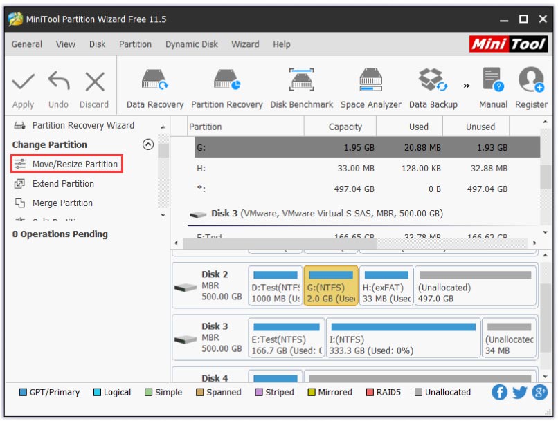  click Move/Resize partition feature from the left action panel