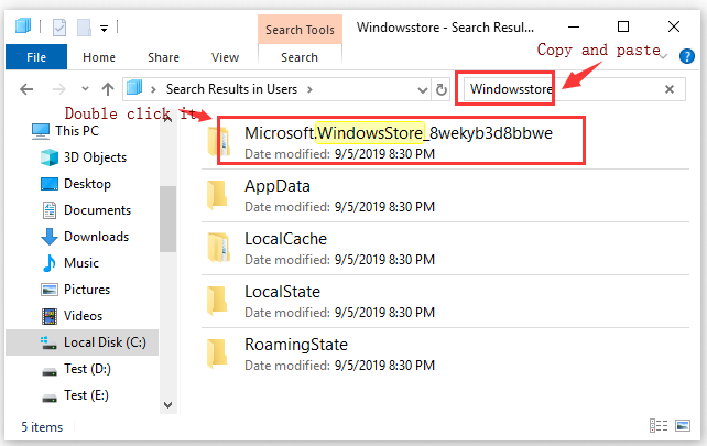 open Microsoft.WindowsStore_8wekyb3d8bbwe folder