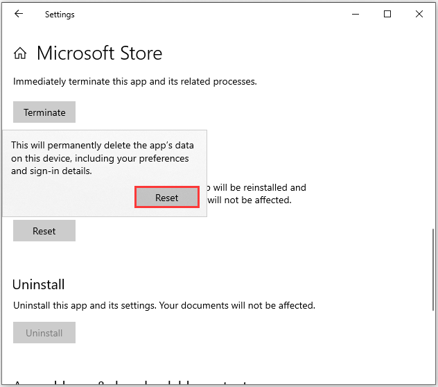 click reset to confirm