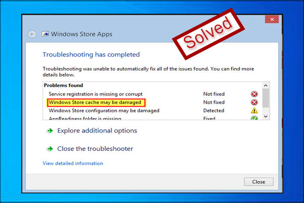 windows store cache may be damaged windows 10
