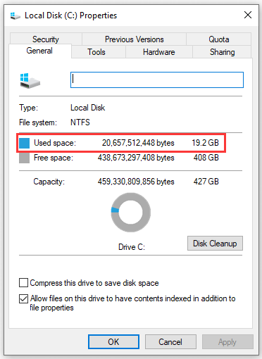 hard drive showing wrong free space